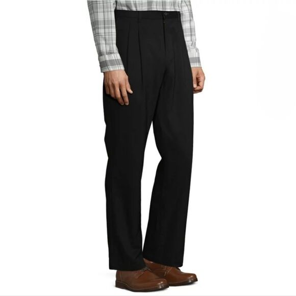 George Men’s Black Wrinkle Resistant Pleated Pants - Picture 2 of 16